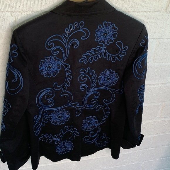 Debra Deroo Embroidered Beaded Cotton Black Blazer Jacket sz P - Picture 8 of 10